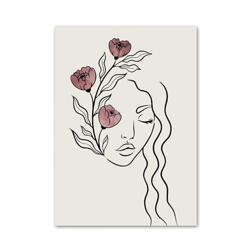 Wandkunst Leinwanddrucke Blume Abstrakte Linie Mädchen Gesicht Körper Wandkunst Minimalistische Ästhetik Druck Leinwand Malerei Für Wohnzimmer Moderne Wohnkultur(D,40x60cm) von MINGYTN
