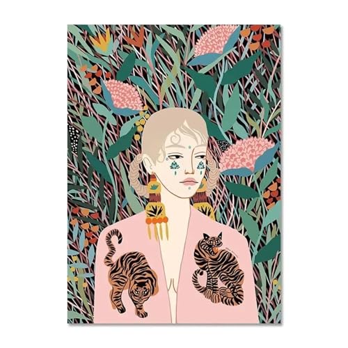 Wandkunst Leinwanddrucke Bunte Abstrakte Mode Marokkanische Mädchen Wandkunst Poster Minimalistischen Druck Leinwand Malerei Für Wohnzimmer Moderne Wohnkultur(C,50x70cm) von MINGYTN