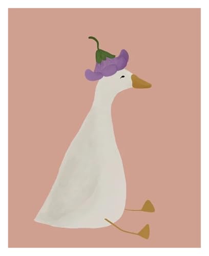 Wandkunst Leinwanddrucke Leinwand Malerei Cartoon Dumme Niedliche Gans Mit Blumen Poster Druck Nordic Kunst Bild Kindergarten Kinder Zimmer Home Decor Wand Dekor(C,40x60cm) von MINGYTN