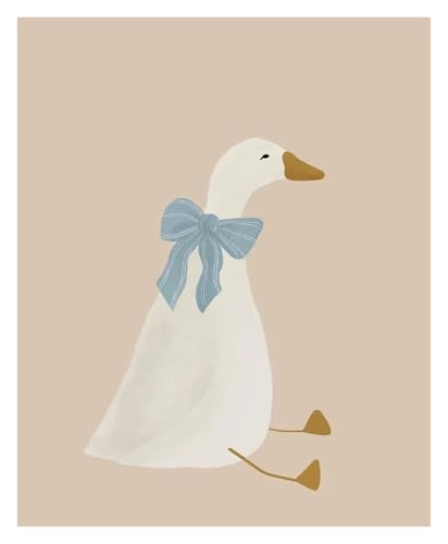 Wandkunst Leinwanddrucke Leinwand Malerei Cartoon Dumme Niedliche Gans Mit Blumen Poster Druck Nordic Kunst Bild Kindergarten Kinder Zimmer Home Decor Wand Dekor(D,40x60cm) von MINGYTN