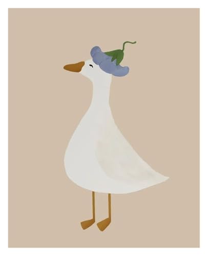 Wandkunst Leinwanddrucke Leinwand Malerei Cartoon Dumme Niedliche Gans Mit Blumen Poster Druck Nordic Kunst Bild Kindergarten Kinder Zimmer Home Decor Wand Dekor(G,40x60cm) von MINGYTN