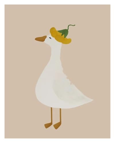 Wandkunst Leinwanddrucke Leinwand Malerei Cartoon Dumme Niedliche Gans Mit Blumen Poster Druck Nordic Kunst Bild Kindergarten Kinder Zimmer Home Decor Wand Dekor(I,50x70cm) von MINGYTN