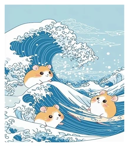 Wandkunst Leinwanddrucke Leinwand Malerei Dekoration Retro Japanischen Cartoons Tiere Illustration Welle Panda Katze Pinguin Niedlichen Kinderzimmer Zimmer(F,50x70cm) von MINGYTN