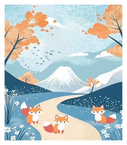 Wandkunst Leinwanddrucke Leinwand Malerei Dekoration Retro Japanischen Cartoons Tiere Illustration Welle Panda Katze Pinguin Niedlichen Kinderzimmer Zimmer(N,40x60cm) von MINGYTN