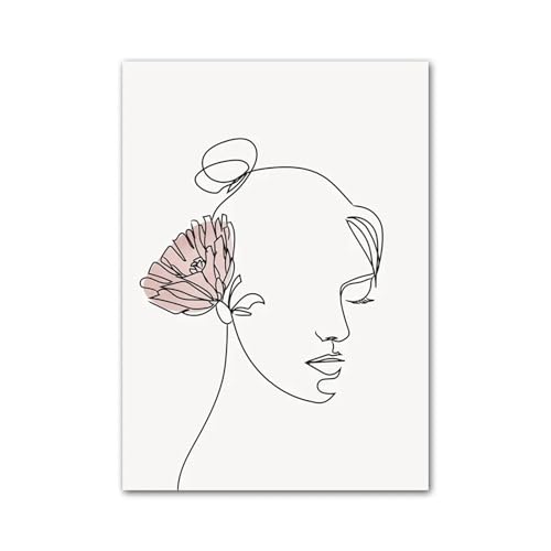 Wandkunst Leinwanddrucke Linie Blumenmädchen Pflanzen Blätter Geometrische Abstrakte Wandkunst Minimalistische Ästhetik Druck Leinwandgemälde Für Moderne Wohnkultur(E,40X50cm) von MINGYTN