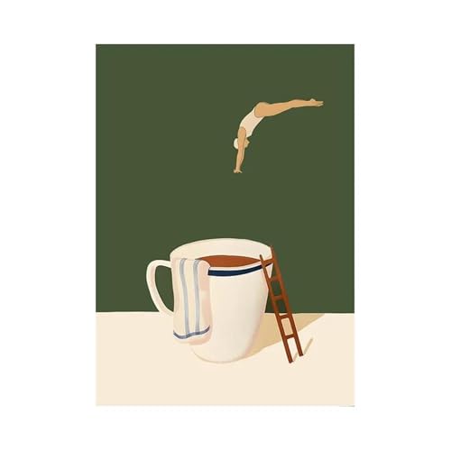 Wandkunst Leinwanddrucke Lustige Kaffee Club Taucher Abstrakte Leinwand Drucke Poster Moderne Minimalismus Malerei Küche Wand Kunst Wohnkultur(EIN,20x30cm) von MINGYTN