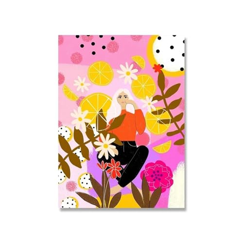 Wandkunst Leinwanddrucke Mode Mädchen Blume Bunte Abstrakte Wand Kunst Leinwand Malerei Nordic Poster Und Drucke Wand Bilder Für Wohnzimmer Dekor(D,30x40cm) von MINGYTN