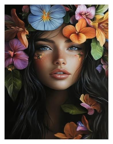 Wandkunst Leinwanddrucke Mode Mädchen Porträt Frau Mit Bunte Blume Minimalistischen Wand Kunstdruck Leinwand Malerei Poster Für Wohnzimmer Wohnkultur(B,40x60cm) von MINGYTN