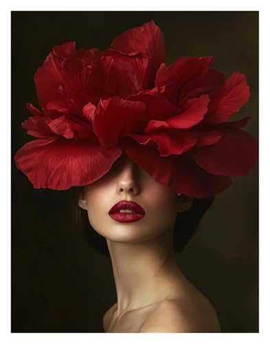 Wandkunst Leinwanddrucke Mode Mädchen Porträt Frau Mit Bunte Blume Minimalistischen Wand Kunstdruck Leinwand Malerei Poster Für Wohnzimmer Wohnkultur(EIN,40X50cm) von MINGYTN