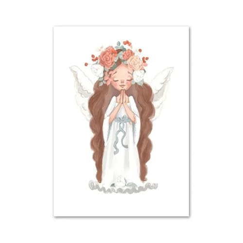 Wandkunst Leinwanddrucke Niedliche Engel Mädchen Blume Rose Taube Kaninchen Wandkunst Poster Minimalistischen Druck Leinwand Malerei Für Wohnzimmer Moderne Wohnkultur(I,30x40cm) von MINGYTN