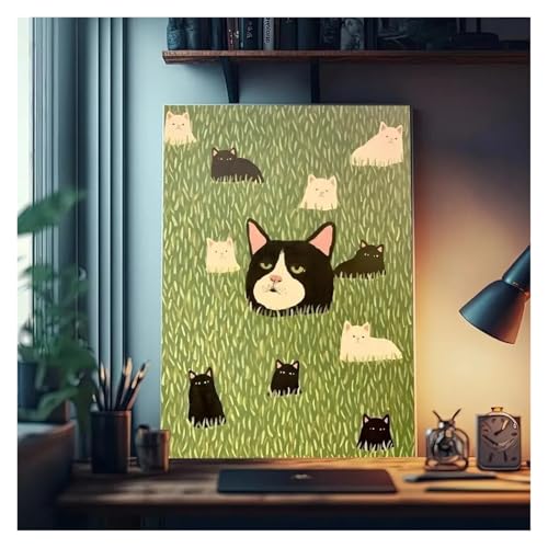 Wandkunst Leinwanddrucke Niedliche Liebhaber Katze Vintage Poster Room Bar Cafe Minimalist Ästhetik Druck Leinwand Malerei Für Wohnzimmer Wohnkultur(EIN,40X50cm) von MINGYTN