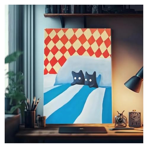 Wandkunst Leinwanddrucke Niedliche Liebhaber Katze Vintage Poster Room Bar Cafe Minimalist Ästhetik Druck Leinwand Malerei Für Wohnzimmer Wohnkultur(K,40x60cm) von MINGYTN