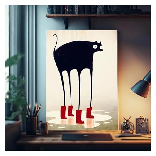 Wandkunst Leinwanddrucke Niedliche Liebhaber Katze Vintage Poster Room Bar Cafe Minimalist Ästhetik Druck Leinwand Malerei Für Wohnzimmer Wohnkultur(M,50x70cm) von MINGYTN