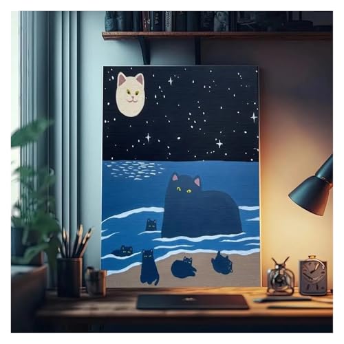 Wandkunst Leinwanddrucke Niedliche Liebhaber Katze Vintage Poster Room Bar Cafe Minimalist Ästhetik Druck Leinwand Malerei Für Wohnzimmer Wohnkultur(M,50x70cm) von MINGYTN