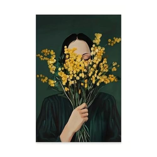Wandkunst-Leinwanddrucke Smaragdgrüne Blumen Frauen Streifen Abstrakte Leinwanddrucke Poster Vintage Japandi Kunst Malerei Wohnzimmer Wohnkultur(EIN,30x40cm) von MINGYTN