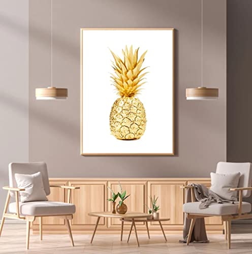 Leinwanddruck Goldene Ananas Leinwand-Kunstbild für Wohnzimmer Kunst Malerei Poster Bild Wohnzimmer 55x80cm (Rahmenlos) von MINGYXZZT