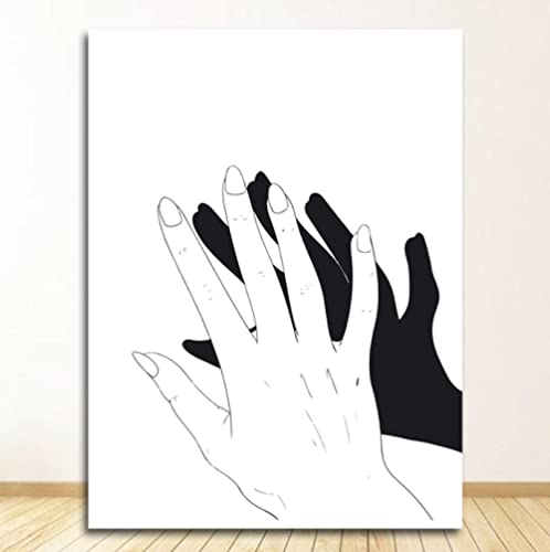 Malerei Dekorative Schwarze und weiße Hände Leinwanddruck Kunst Malerei Poster Bild Wohnzimmer 40x50cm (Rahmenlos) von MINGYXZZT
