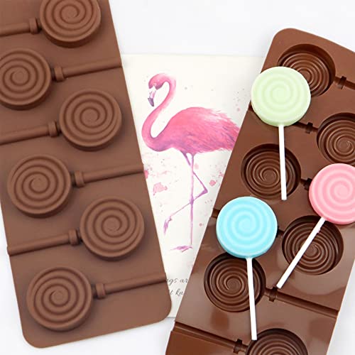 MINGZE 2 Stück Silikon Lollipop Form mit 6 Löchern, Eiswürfel Schalen, Kuchenform, Donutform DIY Silikonform runden Schokoladenformen und 12ST Kunststoffstange von MINGZE