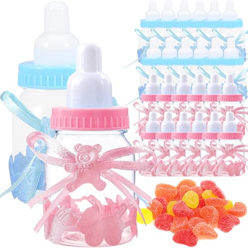 MINGZE 24 Stück Süßigkeiten Flasche, Candy Flaschen Babyflaschen Geschenkbox Baby Shower Party Candy BoxFavors Geburtstagsfeier Dekoration für Babydusche Party Taufe Geschenkpaket (Pink + Blau) von MINGZE