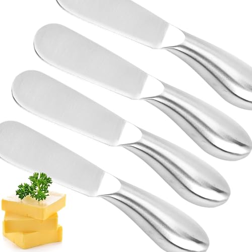MINGZE 4 Stück Edelstahl Straight Edge Breite Butter Spreizer, Buttermesser Brötchenmesser, Deluxe Sandwich Frischkäse Würze Messer Set Küche Werkzeuge, 13 * 2 * 1 cm von MINGZE