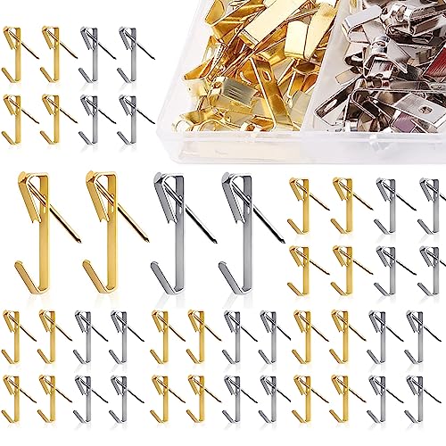 MINGZE 40PCS Bild Aufhänger Haken mit Nägel, Aufhänger für Bilderrahmen, Unterstützt bis zu 30 lbs，Silber+Gold von MINGZE