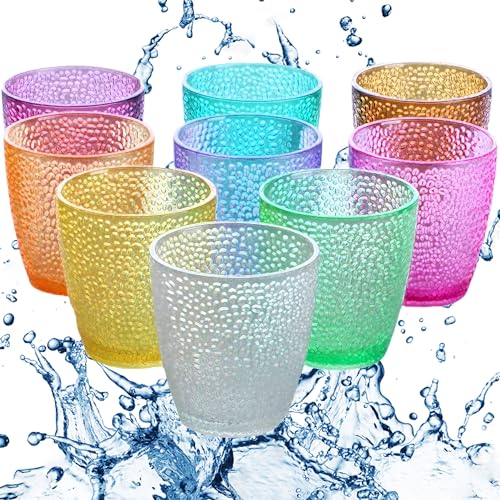 MINGZE Acryl Trinken Gläser, Unzerbrechlich Stapelbares Tumbler Weingläser Aus Bruchsicherem Kunststoff, für Picknick Camping Beach Party Drinkware Wasser Saft Kids Kinder (9-er Set, 300ML) von MINGZE