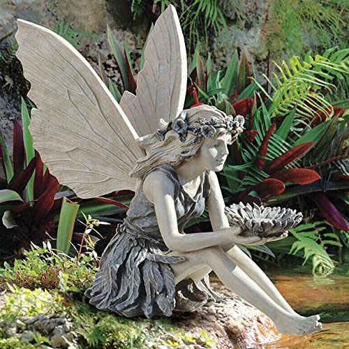 MINGZE Elfen Figur Garten, Vogelhäuschen Ornament Sitzende Zauberfee Gartenfiguren Skulpturen Harz Elfen Statuen Hof Dekoration Fee Fairy Ornamente Landschaftsbau von MINGZE