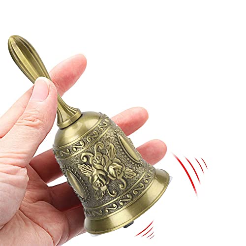 MINGZE Handglocke, Klassische Antike Zinklegierung Lautrufglocke Traditionelle Service-Rufglocke Für Schule, Abendessen Am Empfang, Hotelservice, Meditationsgebet, Haustiere Heimtextilien (Gold) von MINGZE