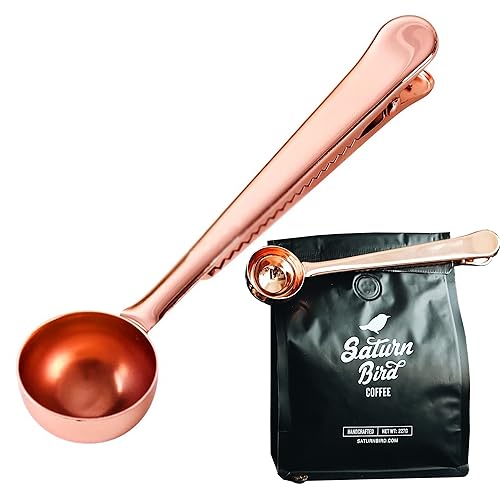 MINGZE Kaffeedosierlöffel Mit Klammer Aus Edelstahl, Kaffee Schaufel Kaffeemaß Kaffeelöffel Prämien Edelstahl Schaufeln Und Tee Schaufel Mit Integriertem Beutel Klipp (Roségold) von MINGZE