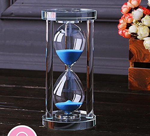MINGZE Transparent Kristall Sanduhr Timer Sand Uhr Handwerk Glas Dekoration, 15 Minuten / 30 Minuten / 60 Minuten (Blau, 60 Minuten) von MINGZE
