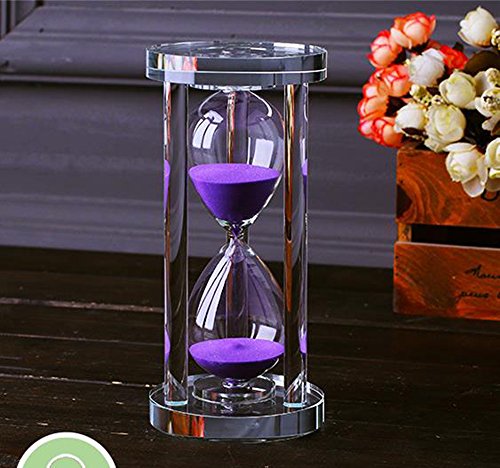 MINGZE Transparent Kristall Sanduhr Timer Sand Uhr Handwerk Glas Dekoration, 15 Minuten / 30 Minuten / 60 Minuten (Lila, 60 Minuten) von MINGZE