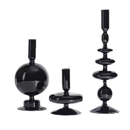 MINGZHE 3 Stück Glas-Kerzenhalter, Kegelförmiger Glas-Kerzenhalter, Kerzenhalter, Gewellter Glas-Kerzenhalter, Eleganter Glas-Kerzenständer, Glasvasen für Zuhause, Party, Herzstück(Schwarz) von MINGZHE