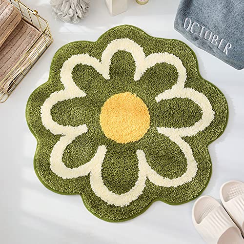 MINGZHE Daisy Cute Badematte, Blumenform, Waschbarer Badteppich, Runde Blumen-Bodenmatte, Waschbare Badewannenmatte für Den Boden(Grün) von MINGZHE