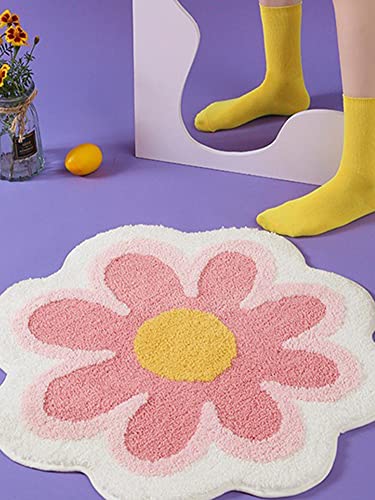MINGZHE Daisy Cute Badematte, Blumenform, Waschbarer Badteppich, Runde Blumen-Bodenmatte, Waschbare Badewannenmatte für Den Boden(Rosa) von MINGZHE