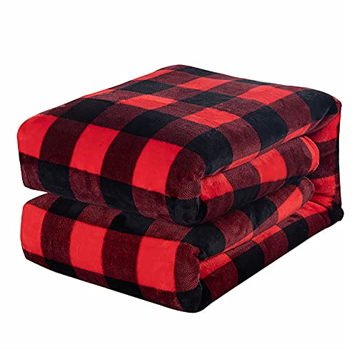 MINGZHE Karierte Flanell-Fleecedecke,Nickerchendecke, Flanelldecke, Rot/Schwarz, kariert, Flanell-Fleecedecke, Flanell, Polyesterfaser, Reise-Überwurf, Geschenk für Couch 150 x 200 cm von MINGZHE