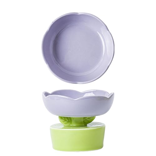 MINGZHE Keramik-Katzennapf in Blumenform, Geneigte Futter- oder Wassernäpfe für Katzen und Kleine Hunde, Haustier-Futternapf, Wassernapf für Katzen (Lila) von MINGZHE