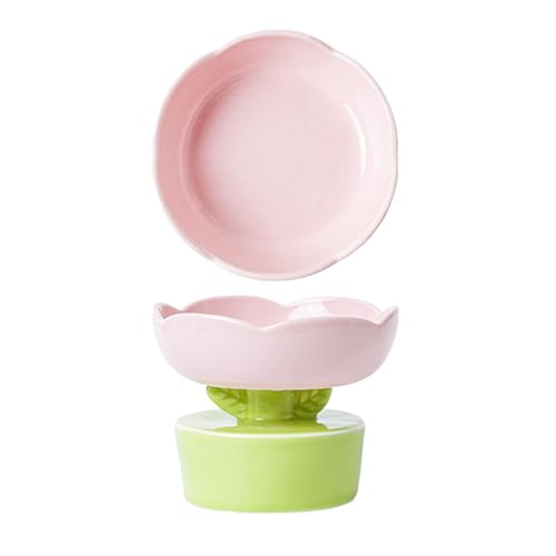 MINGZHE Keramik-Katzennapf in Blumenform, Geneigte Futter- oder Wassernäpfe für Katzen und Kleine Hunde, Katzen-Futternäpfe, Haustier-Futternapf, Wassernapf für Katzen(Rosa) von MINGZHE