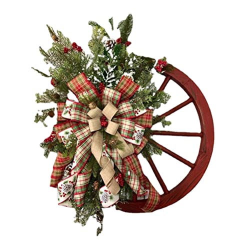 MINGZHE Weihnachtskranz für die Haustür, Rotes LKW-Rad, Weihnachts-Schleifenkranz, Herbstkranz für die Haustür, Hängender Ornament-Kranz aus Holz für die Haustür Im Innen- und Außenbereich(#1) von MINGZHE