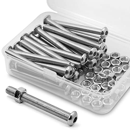 (30 Sätze) M5-0,8 x 50mm Innensechskantschrauben und Muttern Set 304 Edelstahl 18-8 Rundkopfschrauben von MINHER