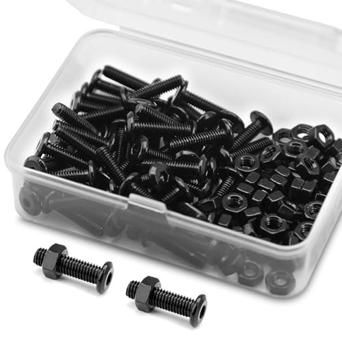 (50 Sätze) M4 x 12mm Flachkopf-Innensechskantschrauben und Muttern Set, 304 Edelstahl Schwarzes Oxid, Sechskantschrauben für Möbel, Möbelschrauben von MINHER