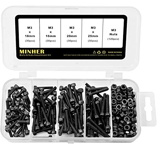 M3 Innensechskantschraube und Mutter Kombinationsbox Mechanische Innensechskant Bolzenset schwarz 12,9 Grad Kohlenstoffstahl von MINHER