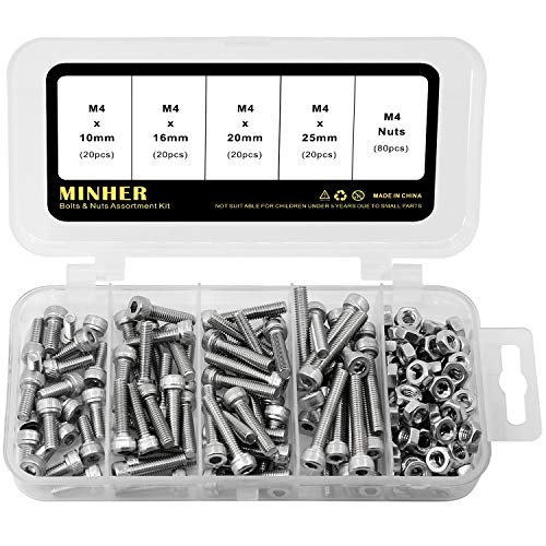 M4 Innensechskantschraube und Mutter Kombinationsbox 304 Edelstahl Mechanische Innensechskant Bolzenset 10mm 16mm 20mm 25mm 160 Stück M4 Innensechskantschraube und Mutter Kombinationsbox 304 Edelstahl Mechanische Innensechskant Bolzenset 10mm 16mm 20mm 25mm 160 Stück von MINHER