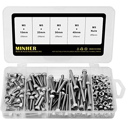 M5 Innensechskantschraube und Mutter Kombinationsbox 304 Edelstahl Mechanische Innensechskant Bolzenset 10mm 20mm 30mm 40mm von MINHER