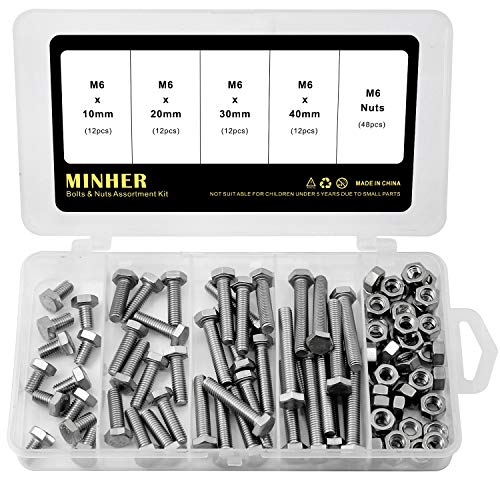 M6 304 Edelstahl Sechskantschrauben Bolzen und Muttern set, Maschinenschrauben schrauben (10mm 20mm 30mm 40mm) von MINHER