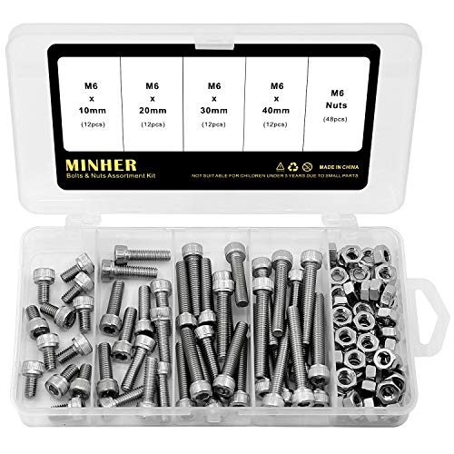 M6 Innensechskantschraube und Mutter Kombinationsbox 304 Edelstahl Mechanische Innensechskant Bolzenset 10mm 20mm 30mm 40mm von MINHER