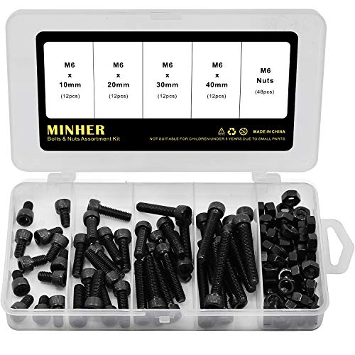 M6 Innensechskantschraube und Mutter Kombinationsbox Mechanische Innensechskant Bolzenset schwarz 12,9 Grad Kohlenstoffstahl von MINHER