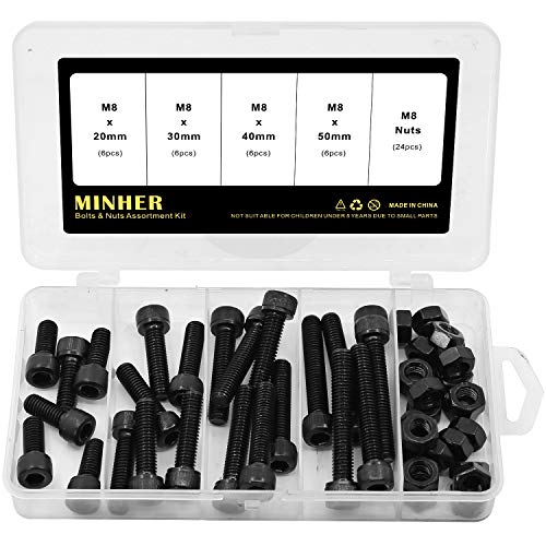 M8 Innensechskantschraube und Mutter Kombinationsbox Mechanische Innensechskant Bolzenset schwarz 12,9 Grad Kohlenstoffstahl von MINHER