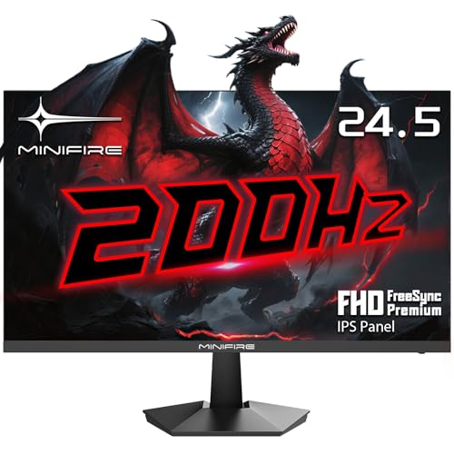 Minifire 25 Zoll Gaming Monitor 200Hz IPS 1Ms Full HD Monitor Adaptive Sync 120% sRGB HDMI 2.0 * 2 DP1.4 * 1 Eye-Care VESA 75x75（MFG25X1 HDMI Included） von Minifire