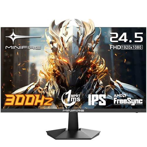 Minifire Gaming Monitor 24.5 Zoll, 300Hz, 1Ms, FHD 1080P, Rahmenlos Bildschirm, FreeSync, IPS-Panel, HDR Ready,sRGB 120%, Eye-Care, HDMI 2.1 & DisplayPort 1.4, VESA 75x75 -Schwarz von Minifire