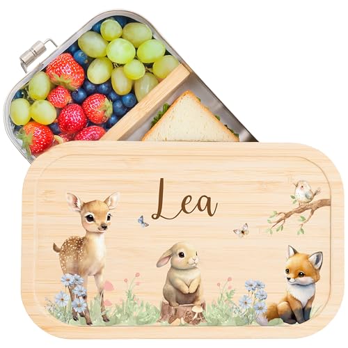 MINIHELDEN - Brotdose Kinder mit Fächern personalisiert mit Namen | Edelstahl Brotdose Kinder Geschenke zur Einschulung Mädchen & Jungen | Lunchbox personalisiert für Kindergarten & Schule [Klein] von MINIHELDEN